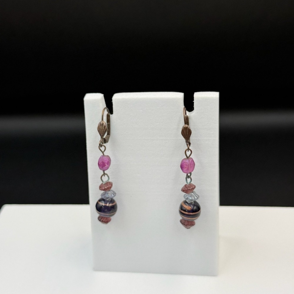 Handcrafted Pink and Purple Bead Drop Earrings